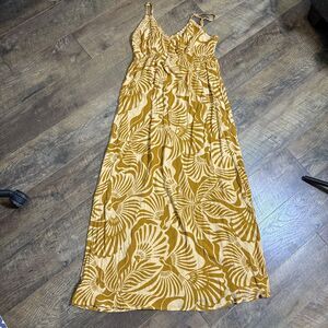 Patrons of Peace Mustard Floral Bird Maxi Dress Size S Boho Festival 50”